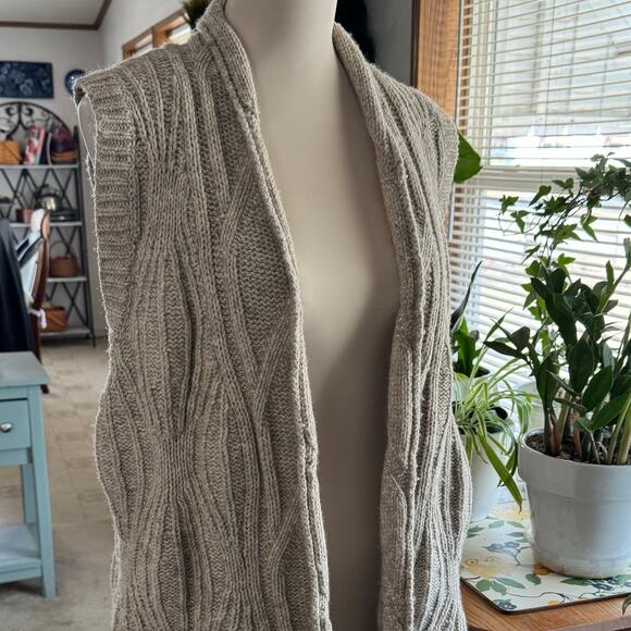 Cabi Sweater Vest Size Large Boho Textured Chunky Knit Beige Long Open Front - Picture 5 of 12